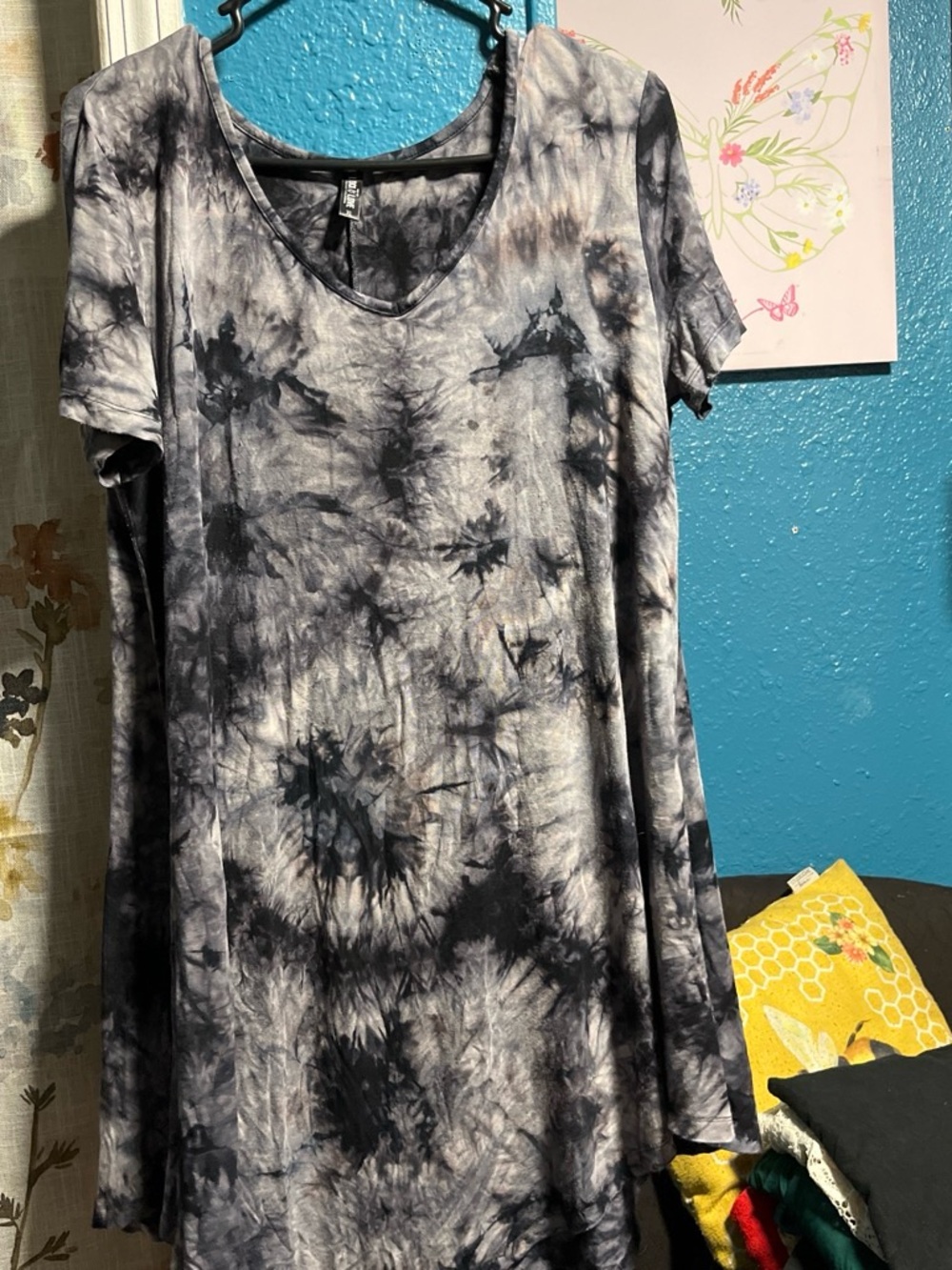 Tie-Dye Scoop Neck Women’s Dress - Black & Gray
